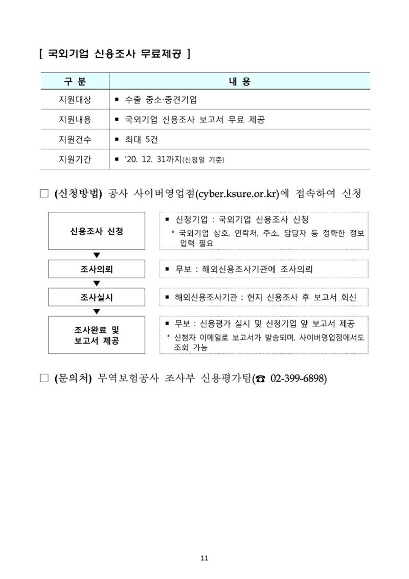코로나19 기업애로 해소 및 수출지원대책 안내 11페이지
