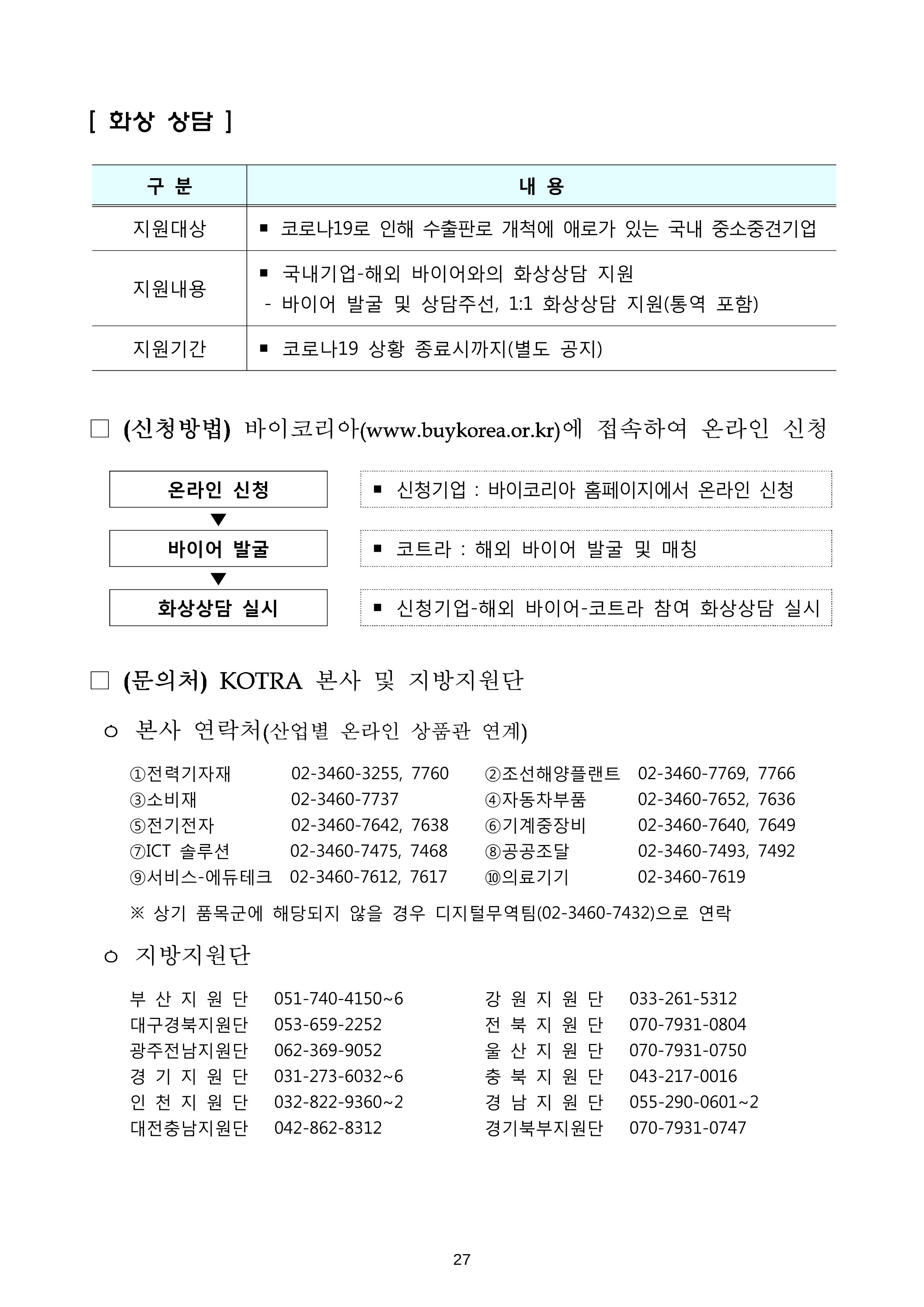 코로나19 기업애로 해소 및 수출지원대책 안내 27페이지