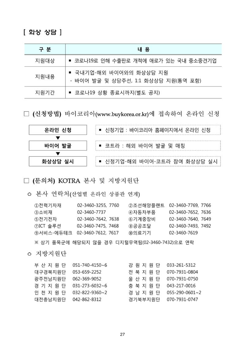 코로나19 기업애로 해소 및 수출지원대책 안내 27페이지