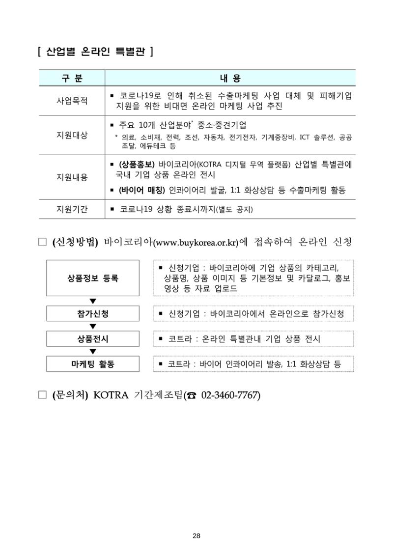 코로나19 기업애로 해소 및 수출지원대책 안내 28페이지