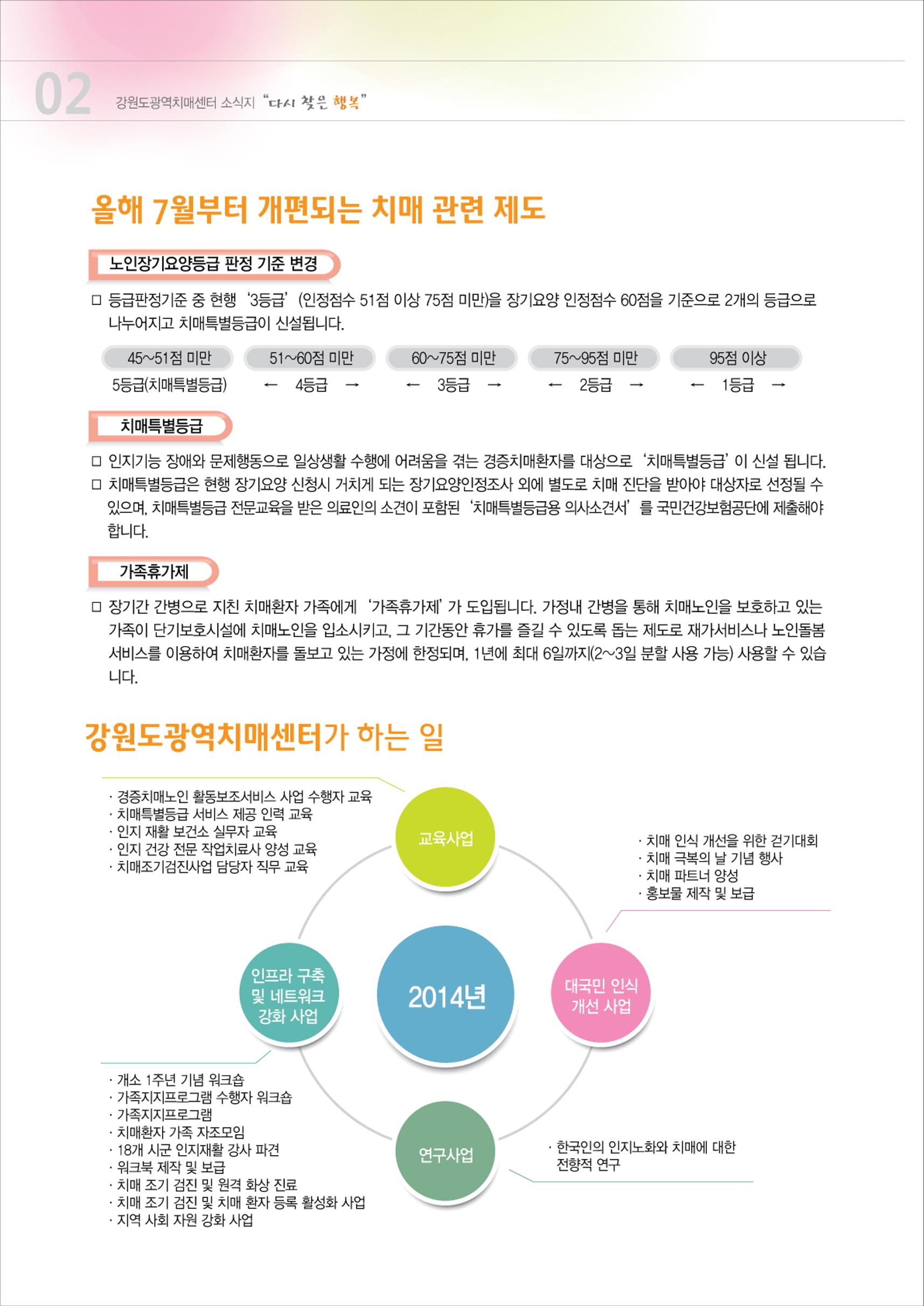 강원도광역치매센터 2014년 1호 소식지(창간호) 2페이지