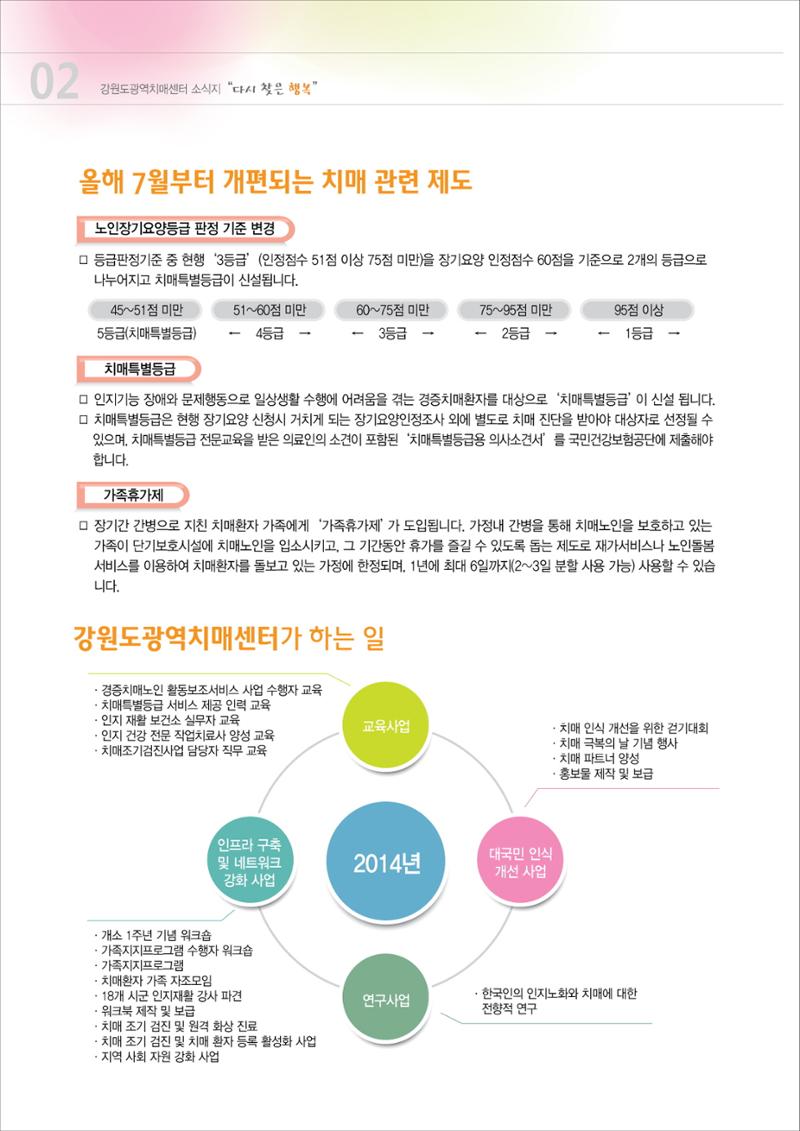 강원도광역치매센터 2014년 1호 소식지(창간호) 2페이지