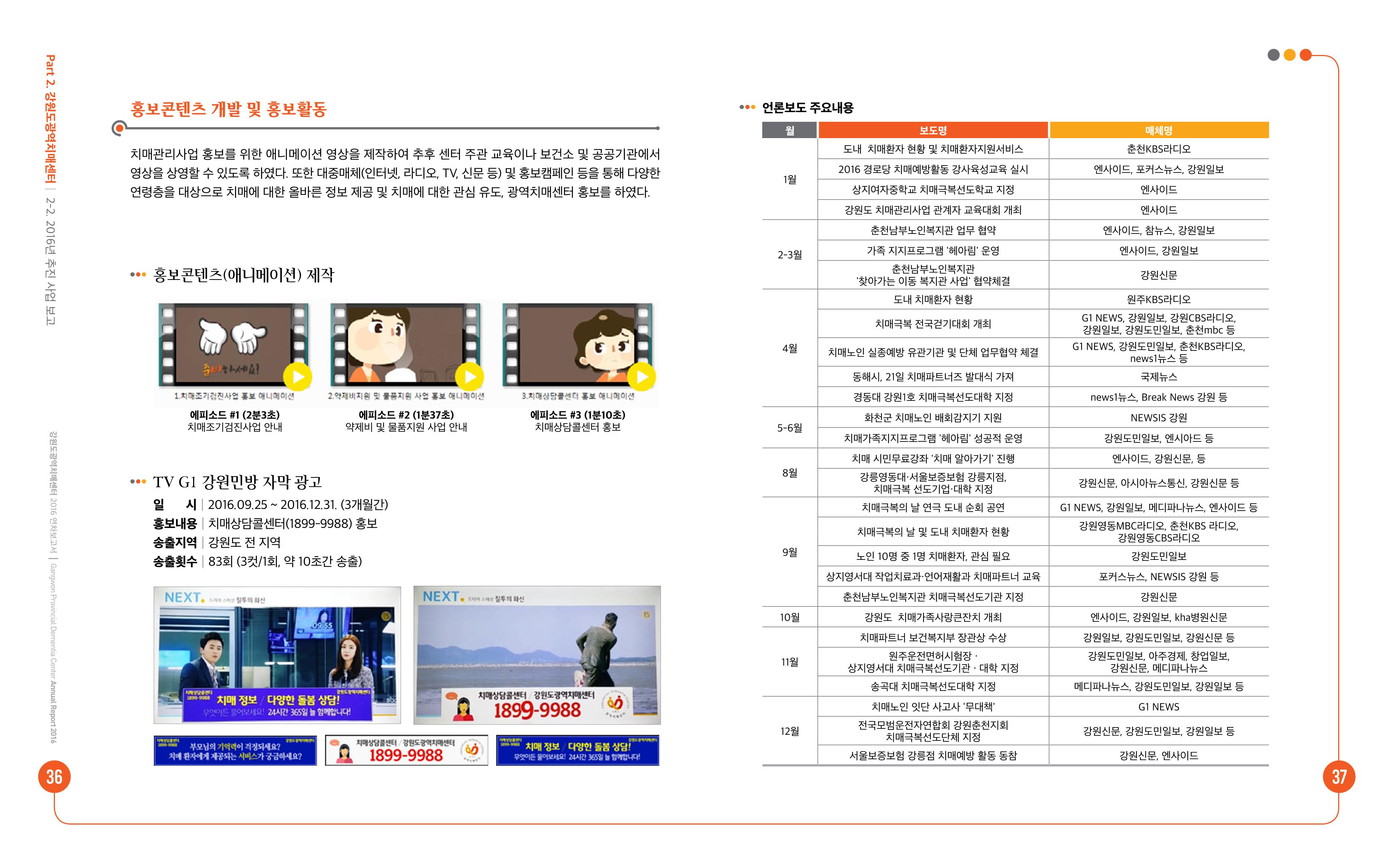 2016년 강원도광역치매센터 연차보고서 19페이지