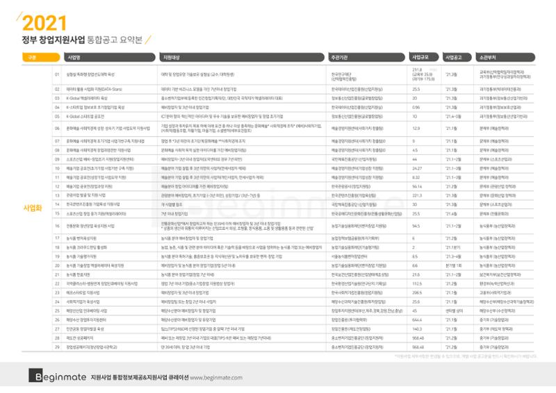 2021년 정부창업지원사업 통합공고 (비긴메이트) 2페이지
