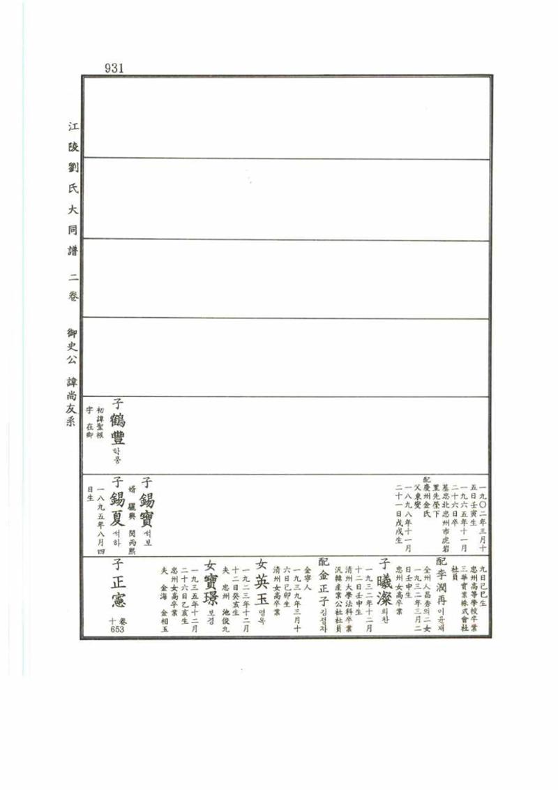 강릉유씨대동보2권 931페이지