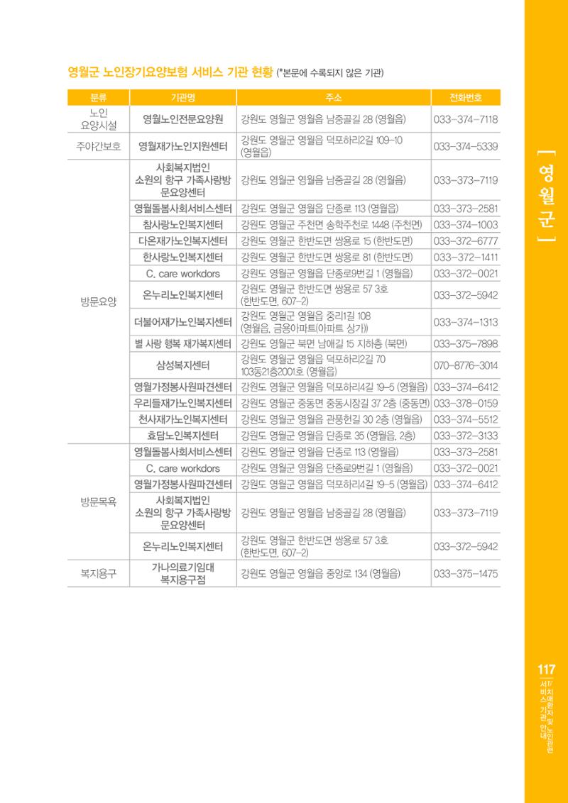 강원도 치매환자 및 노인을 위한 서비스 기관 안내서 118페이지
