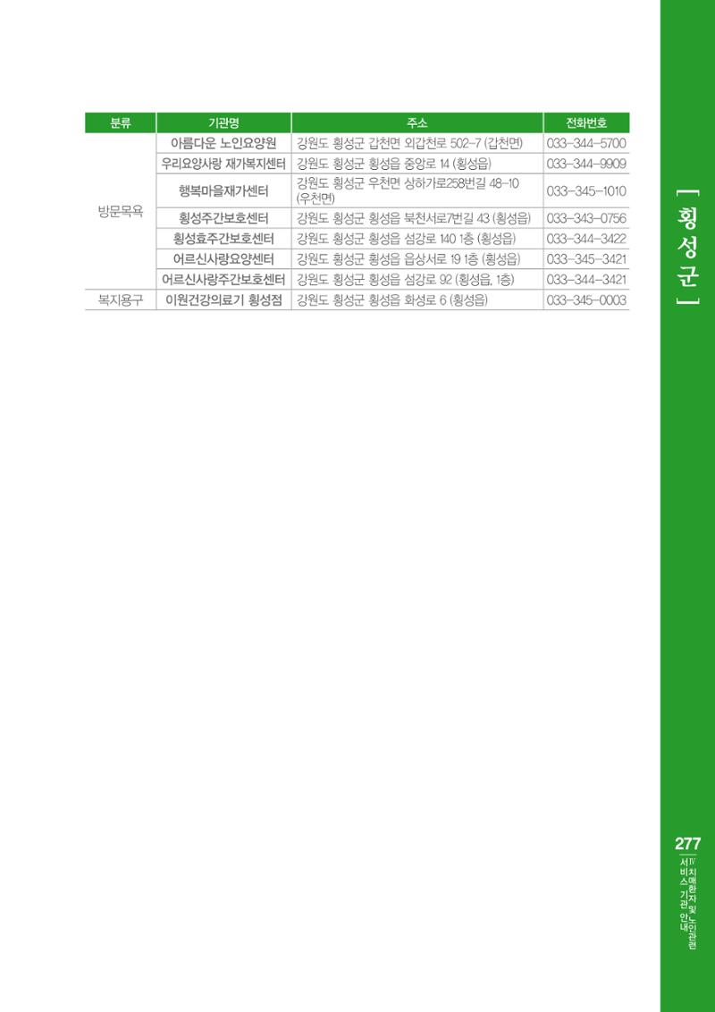 강원도 치매환자 및 노인을 위한 서비스 기관 안내서 278페이지