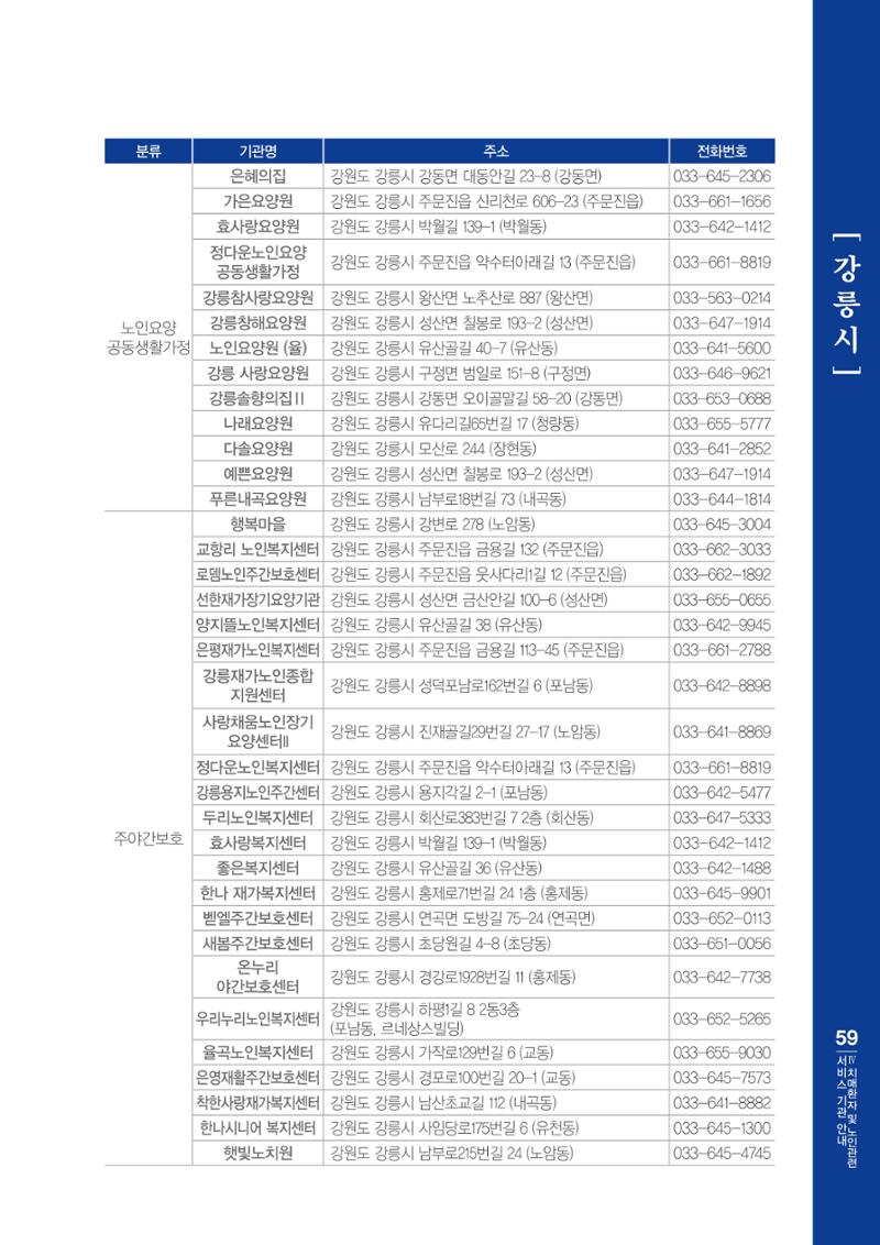 강원도 치매환자 및 노인을 위한 서비스 기관 안내서 60페이지