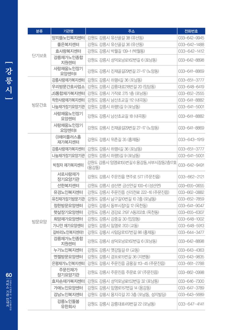 강원도 치매환자 및 노인을 위한 서비스 기관 안내서 61페이지