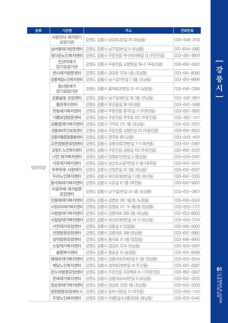 강원도 치매환자 및 노인을 위한 서비스 기관 안내서 62페이지