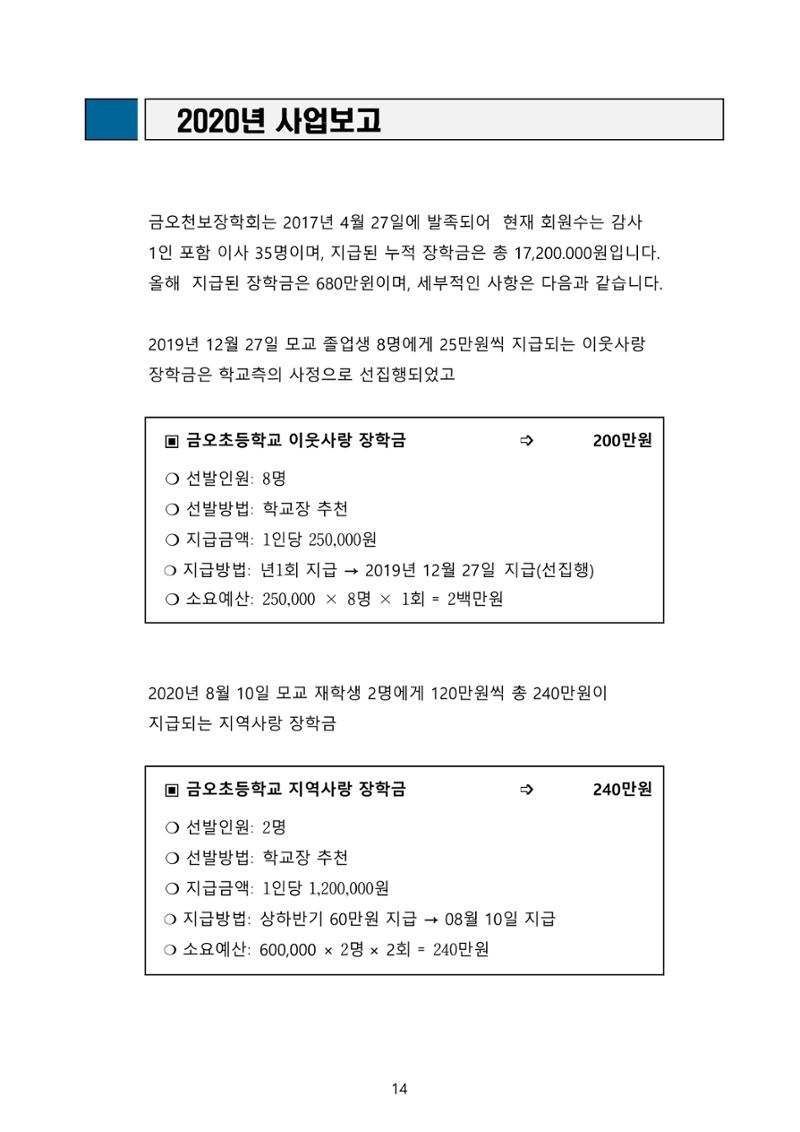 금오천보장학회 2021년 정기총회 자료집 14페이지