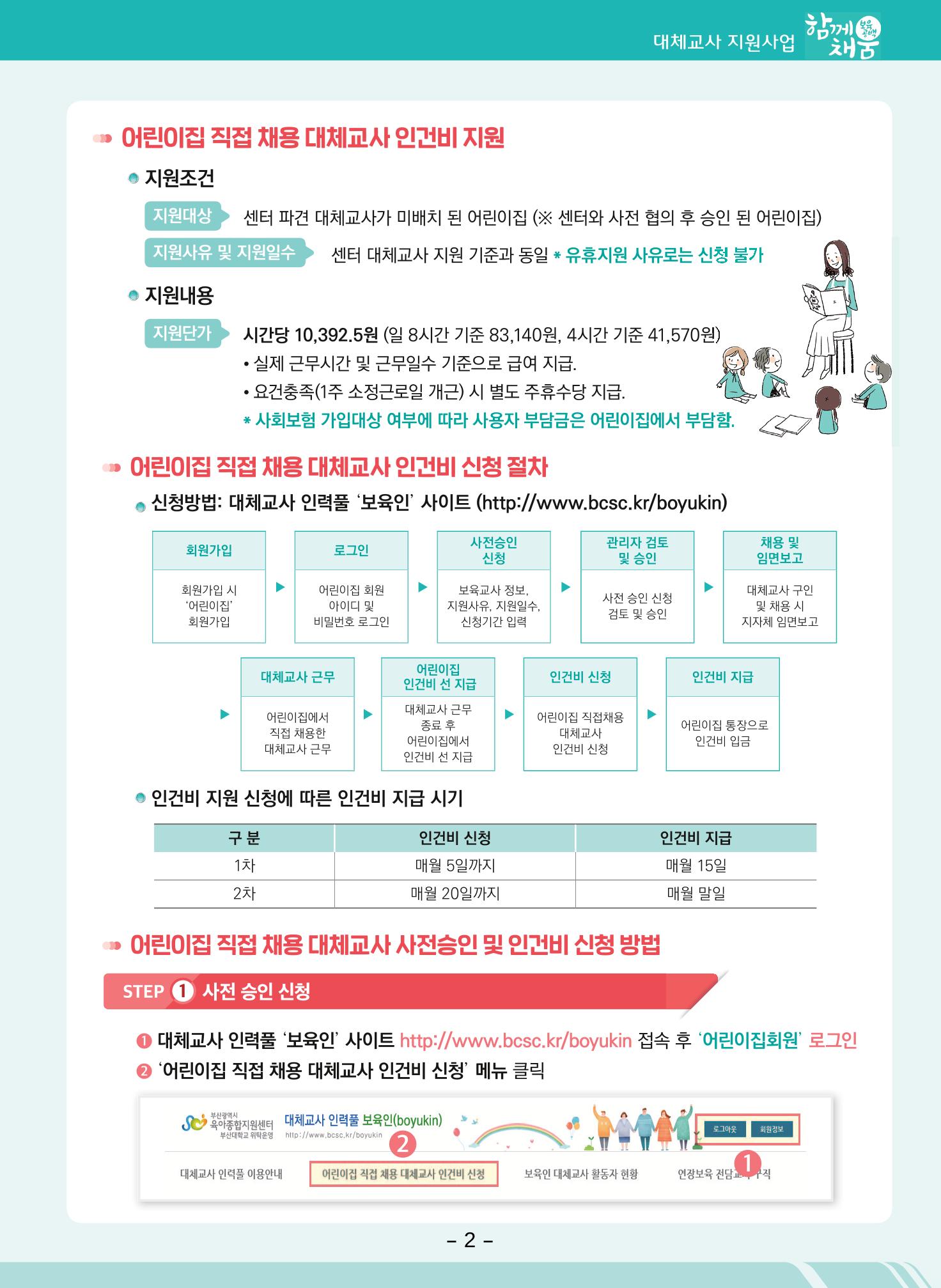 부산시육아종합지원센터 대체교사 인력풀 운영관리 및 어린이집 직접채용 대체교사 인건비 지급 안내 5페이지