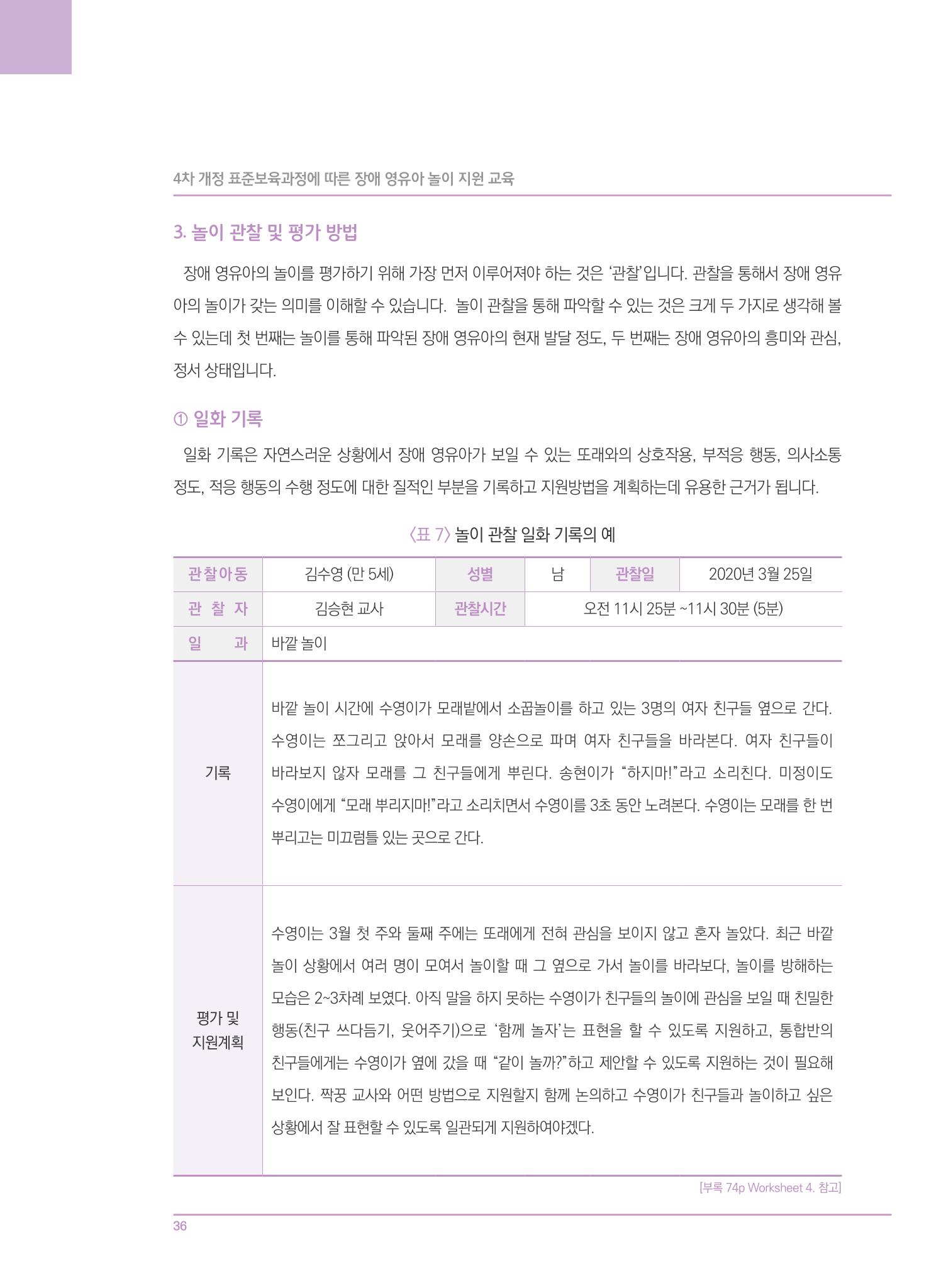 4차 개정 표준보육과정에 따른 장애 영유아 놀이 지원 교육 36페이지