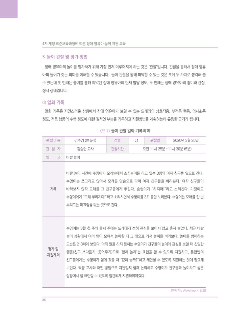 4차 개정 표준보육과정에 따른 장애 영유아 놀이 지원 교육 36페이지