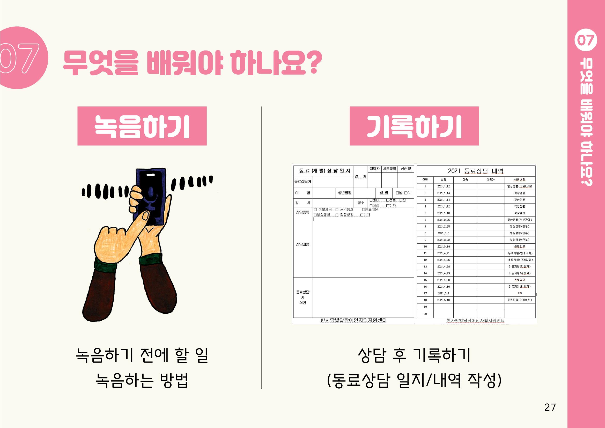 누구나 알기 쉽고, 이해하기 쉬운 동료상담가 교육자료 나도 발달장애인 동료상담가 27페이지