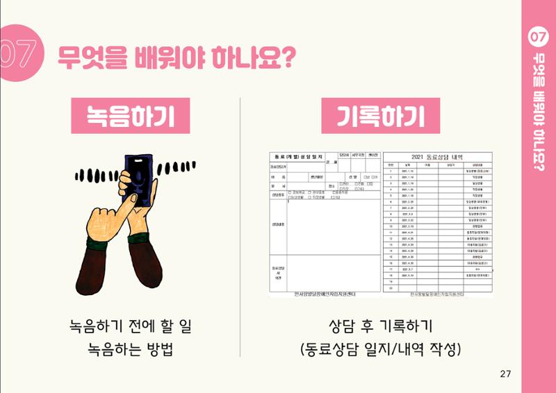 누구나 알기 쉽고, 이해하기 쉬운 동료상담가 교육자료 나도 발달장애인 동료상담가 27페이지