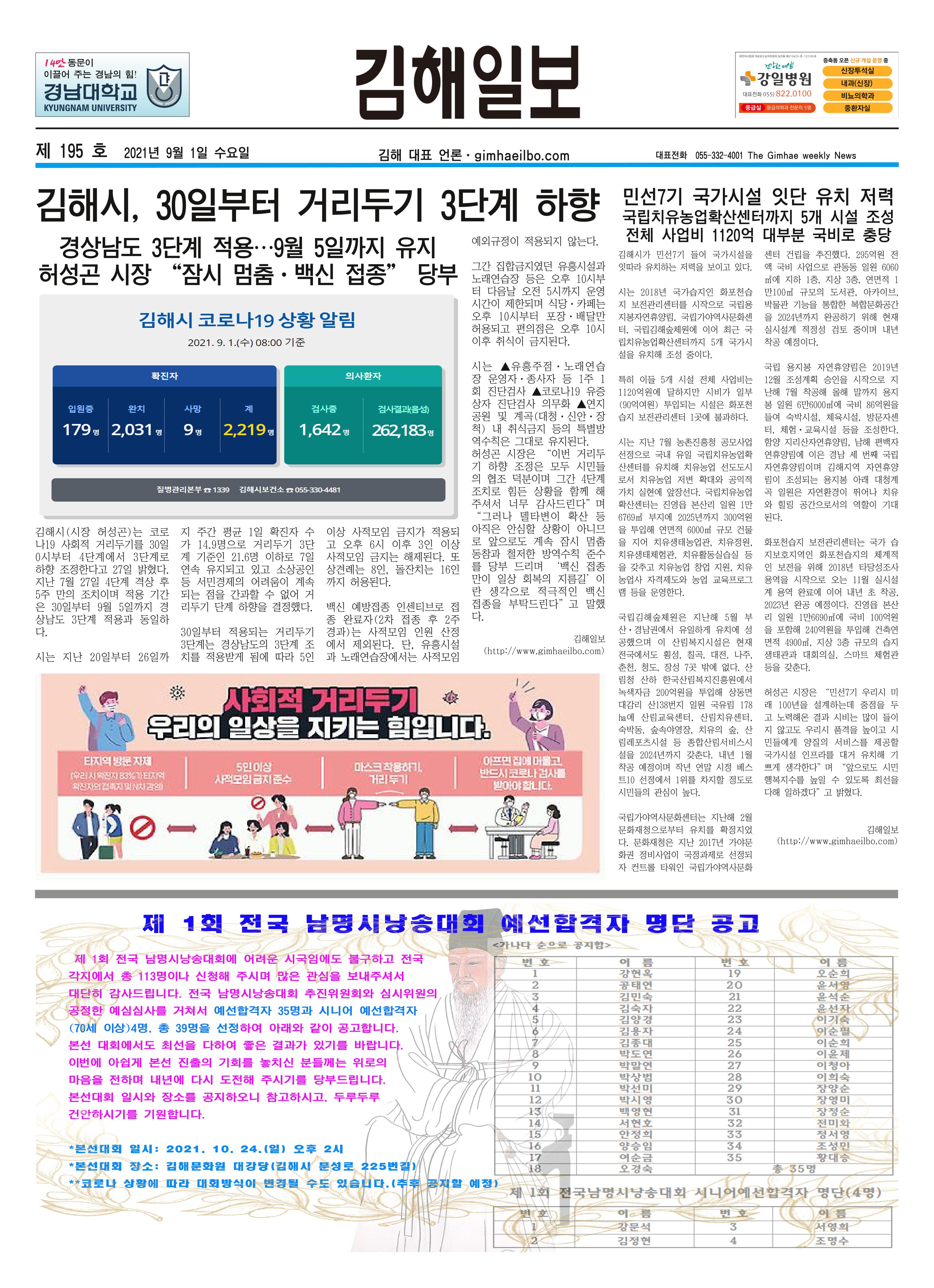 김해일보195호[2021-09-01] 1페이지