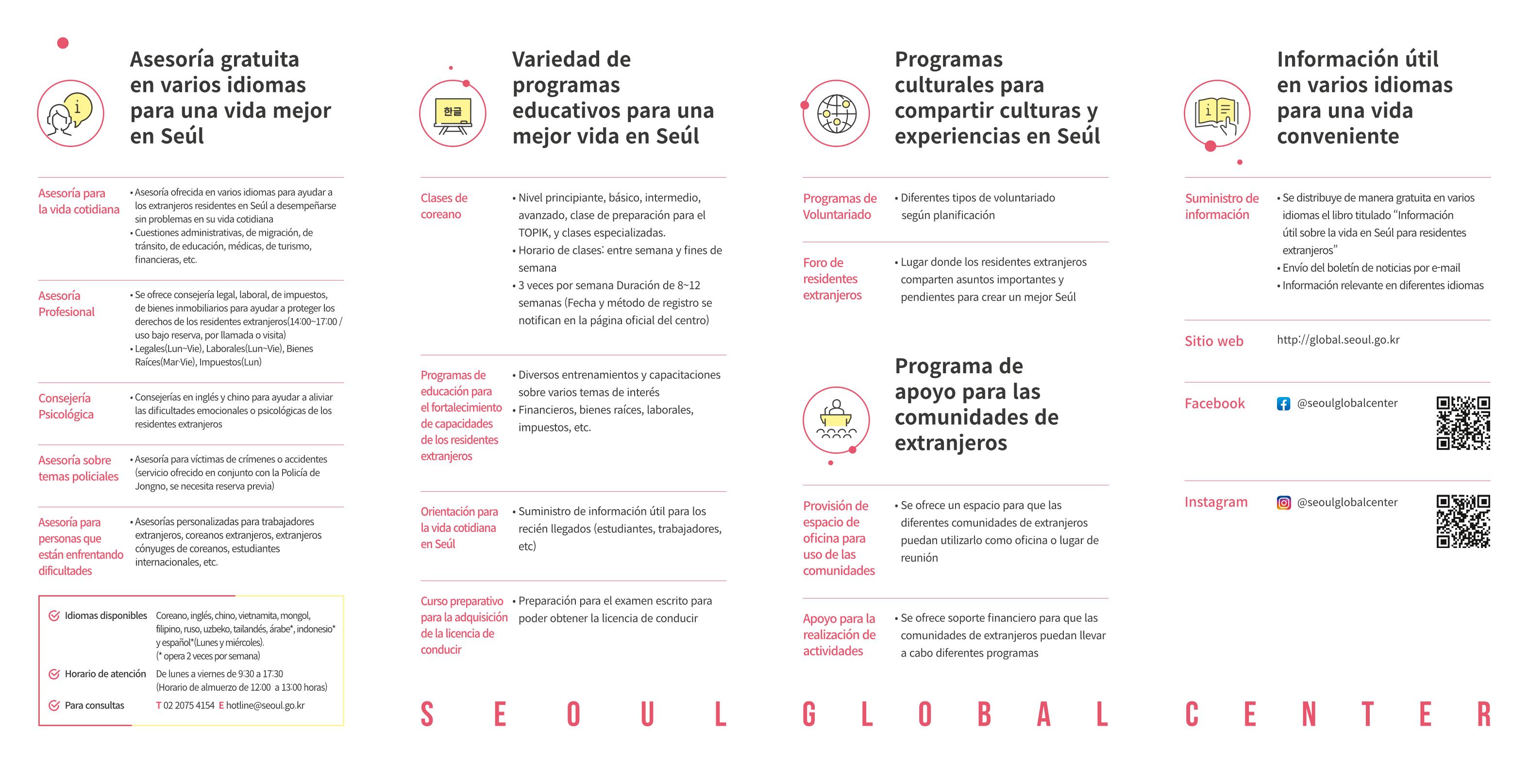 Centro de apoyo a residentes extranjeros operado por la Municipalidad de Seúl Centro Global de Seúl 2페이지