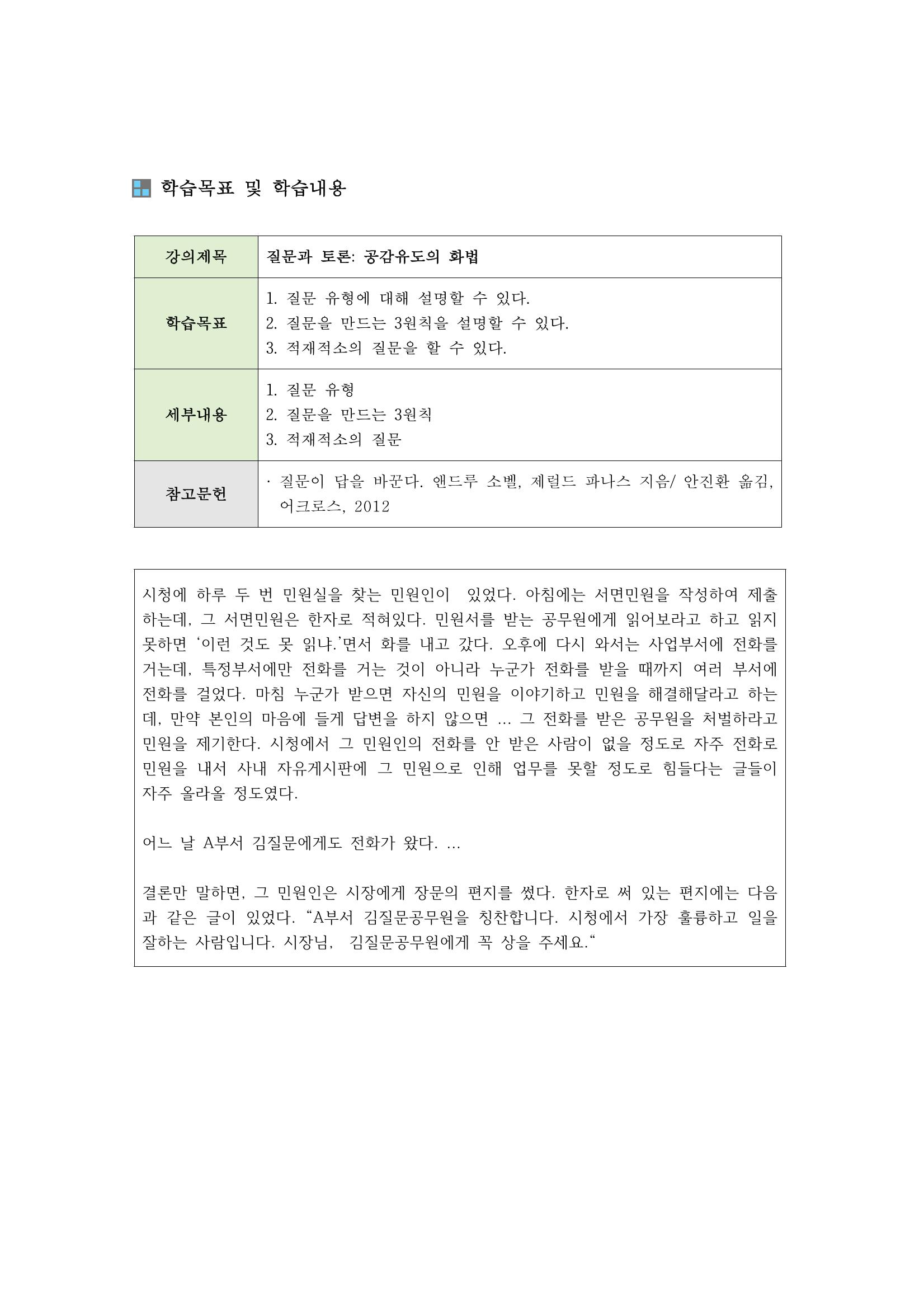 소통과정 3차시 -질의와 토론 공감유도의 화법 2페이지