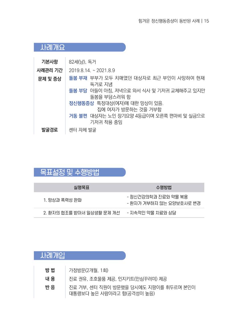 강원도 치매안심센터 사례관리 현황집 "힘들지만, 함께하는 행복' 15페이지