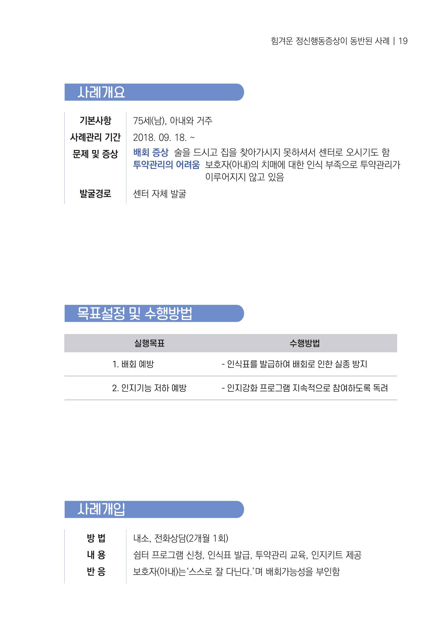 강원도 치매안심센터 사례관리 현황집 "힘들지만, 함께하는 행복' 19페이지