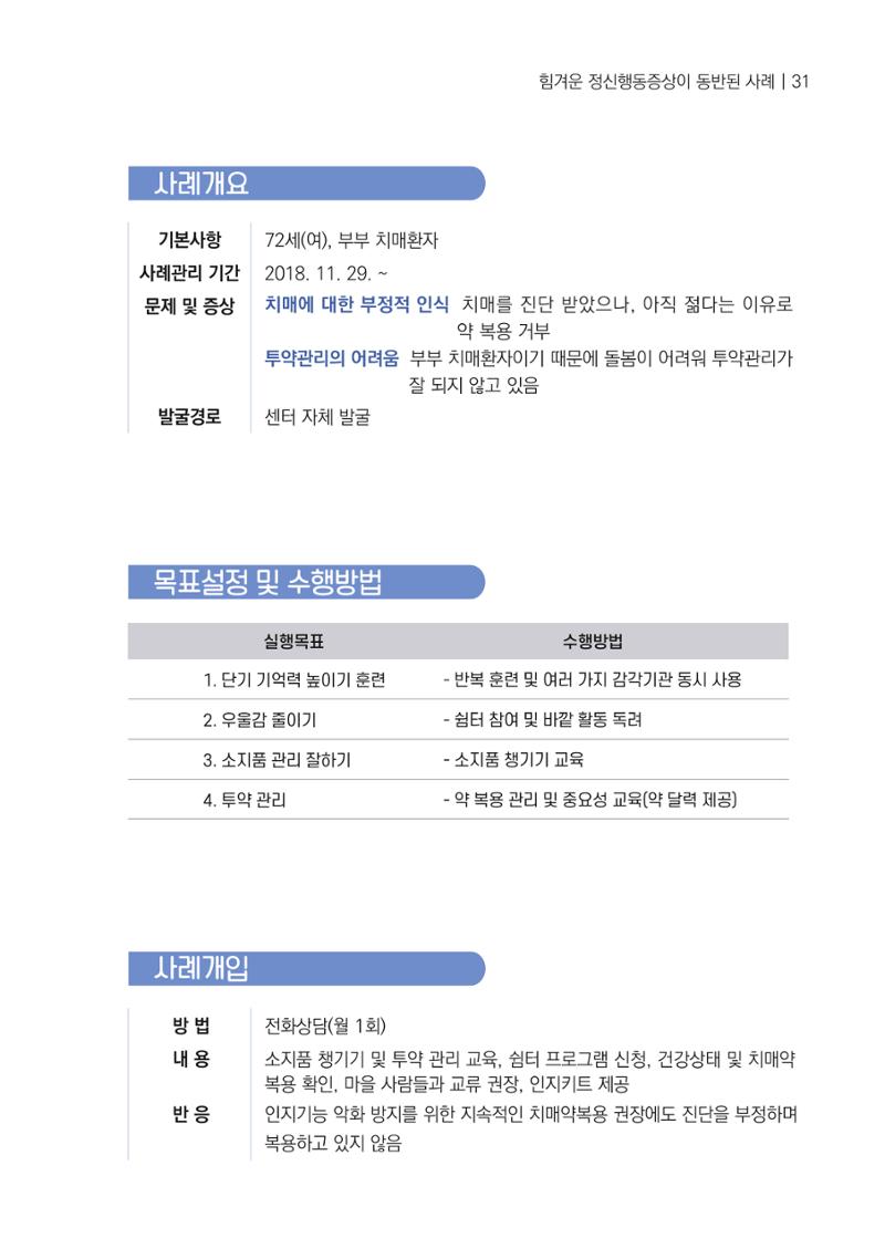 강원도 치매안심센터 사례관리 현황집 "힘들지만, 함께하는 행복' 31페이지