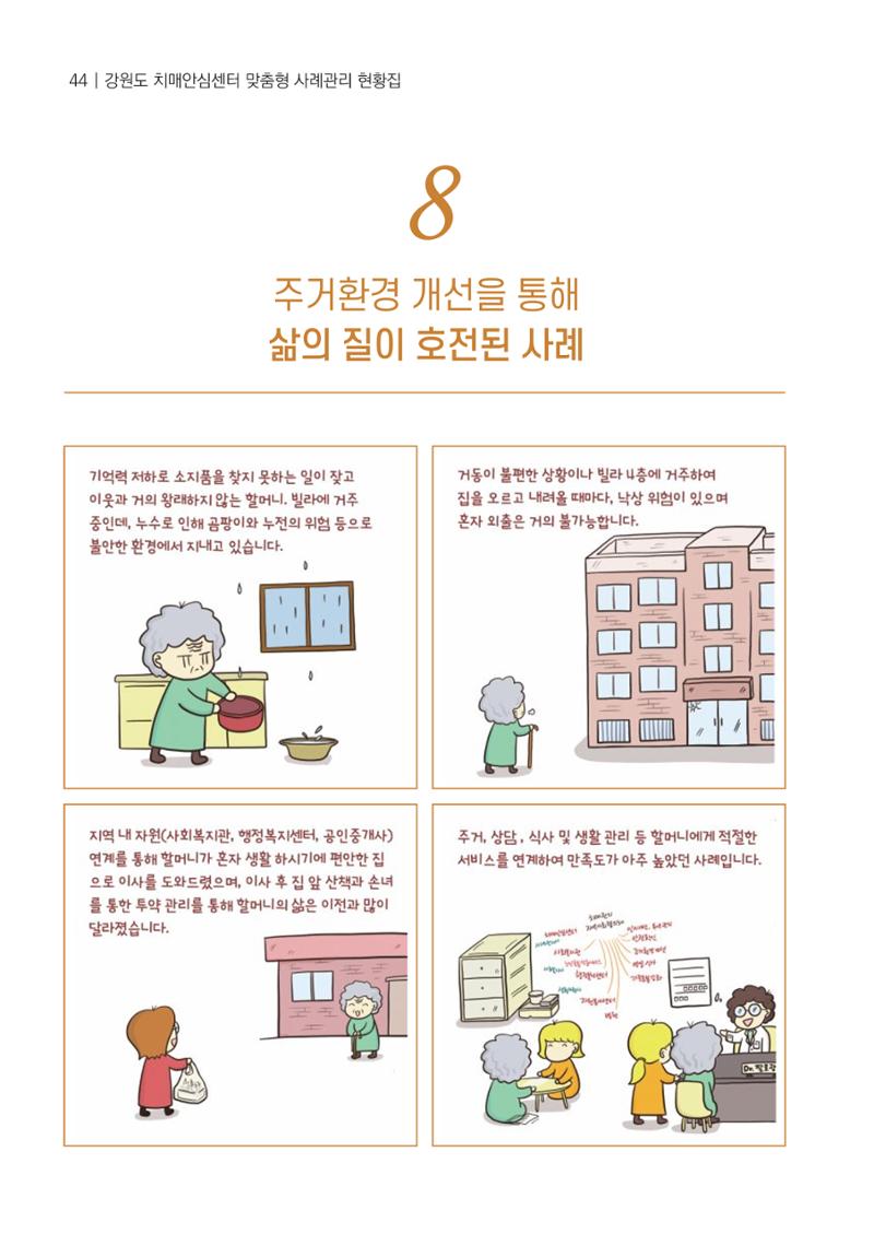 강원도 치매안심센터 사례관리 현황집 "힘들지만, 함께하는 행복' 44페이지