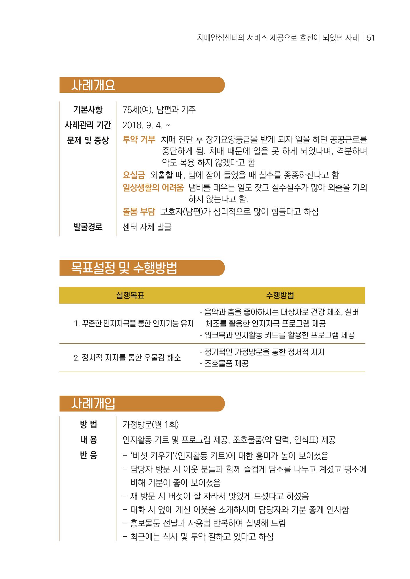 강원도 치매안심센터 사례관리 현황집 "힘들지만, 함께하는 행복' 51페이지