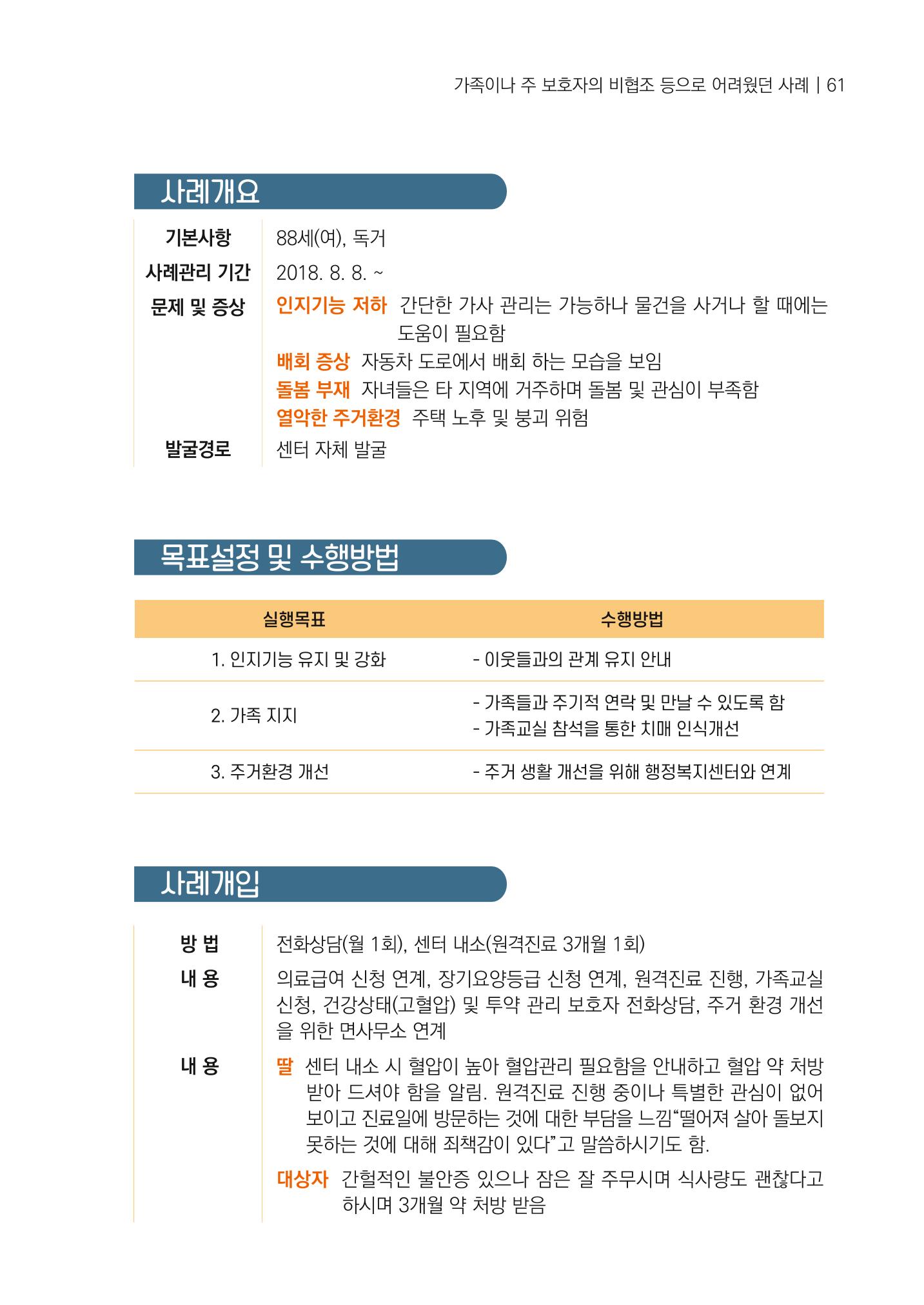 강원도 치매안심센터 사례관리 현황집 "힘들지만, 함께하는 행복' 61페이지