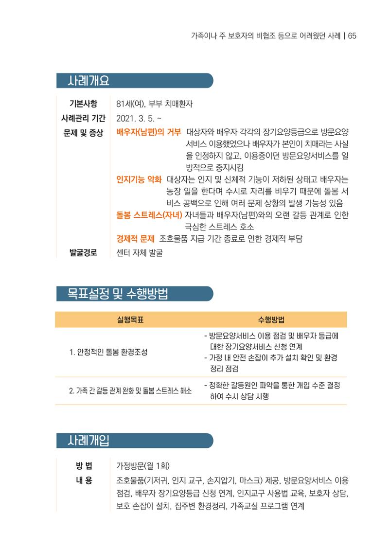 강원도 치매안심센터 사례관리 현황집 "힘들지만, 함께하는 행복' 65페이지