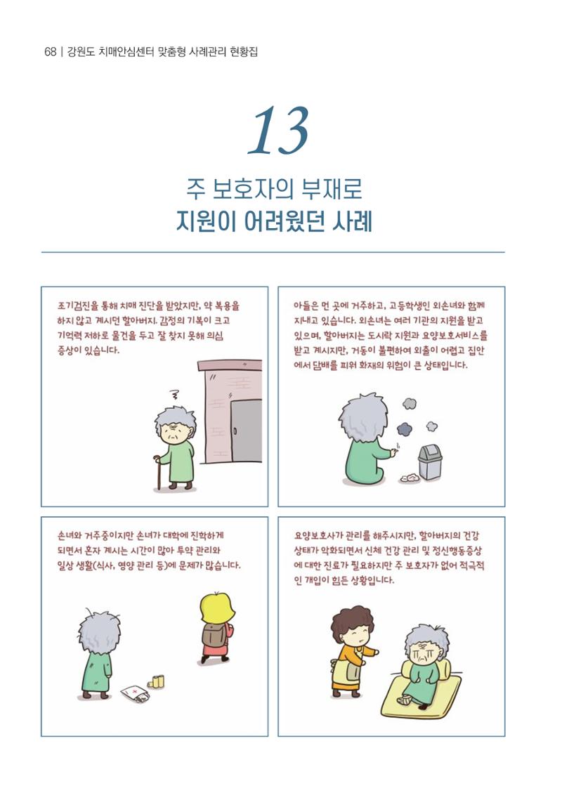 강원도 치매안심센터 사례관리 현황집 "힘들지만, 함께하는 행복' 68페이지