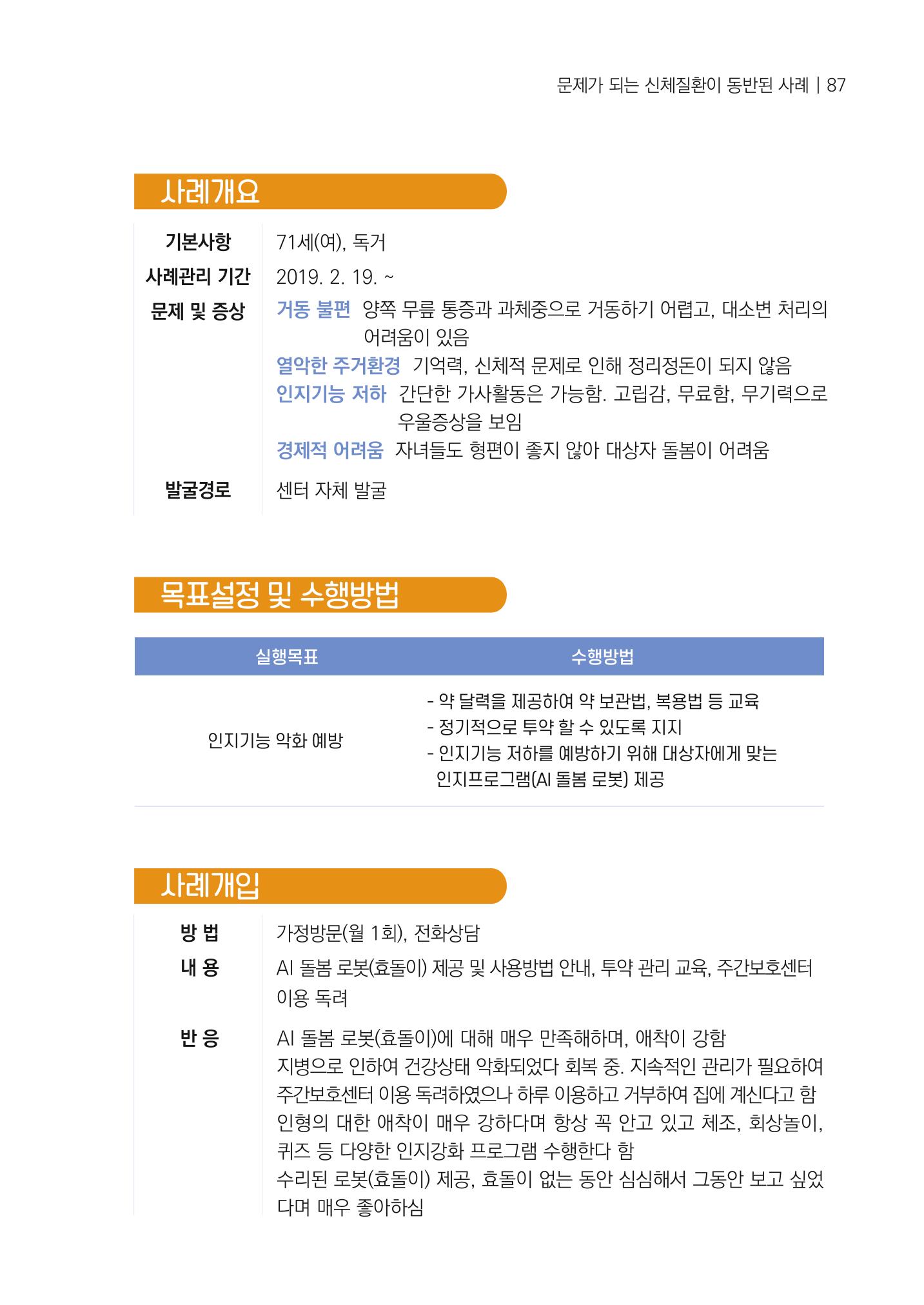 강원도 치매안심센터 사례관리 현황집 "힘들지만, 함께하는 행복' 87페이지