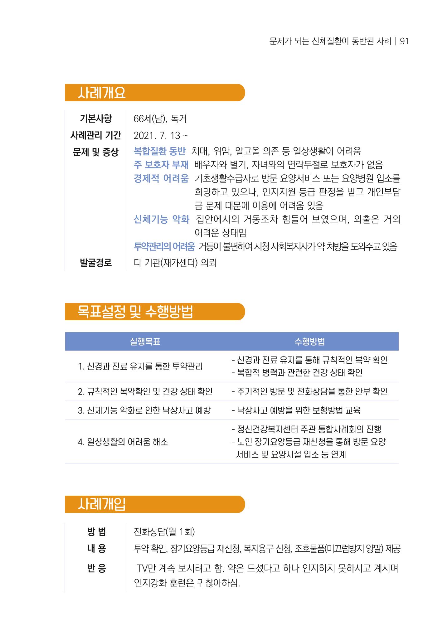 강원도 치매안심센터 사례관리 현황집 "힘들지만, 함께하는 행복' 91페이지