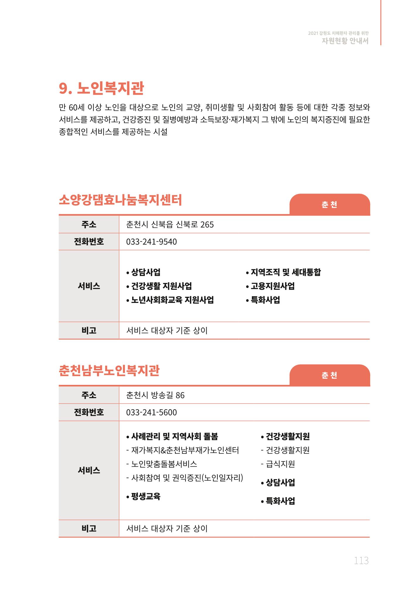 2021년 강원도 치매환자 관리를 위한 자원현황 안내서 113페이지