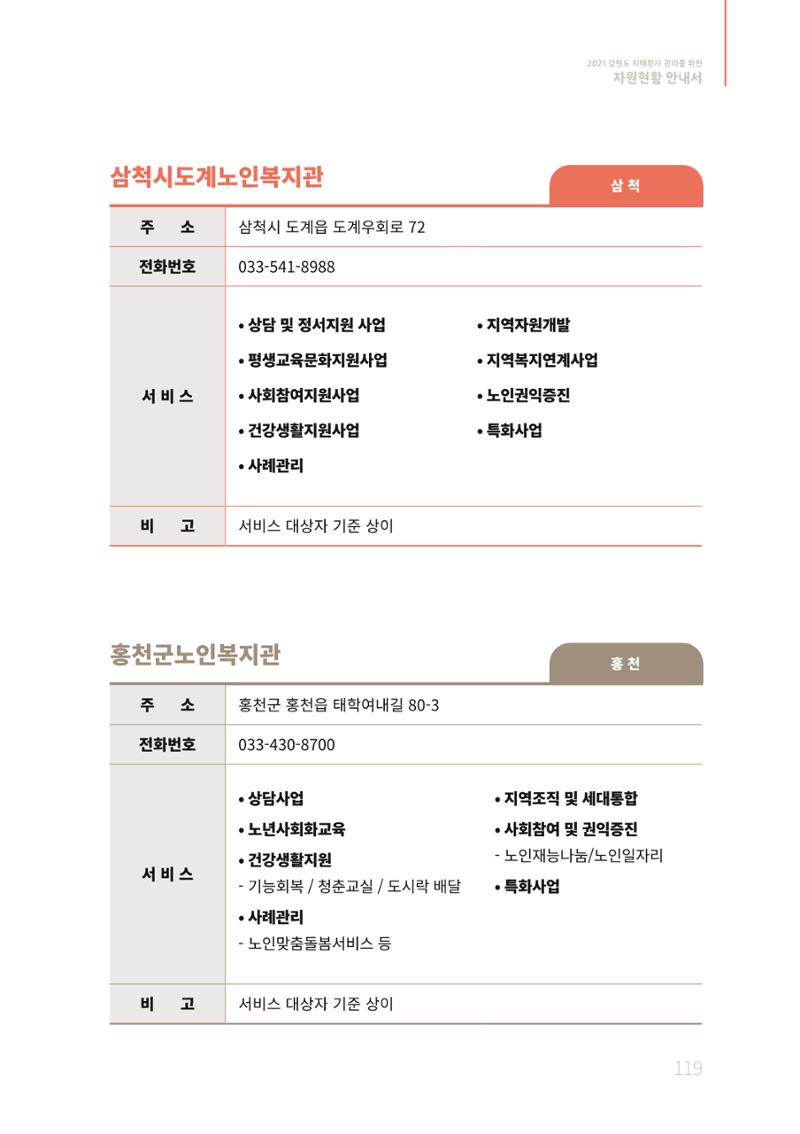 2021년 강원도 치매환자 관리를 위한 자원현황 안내서 119페이지