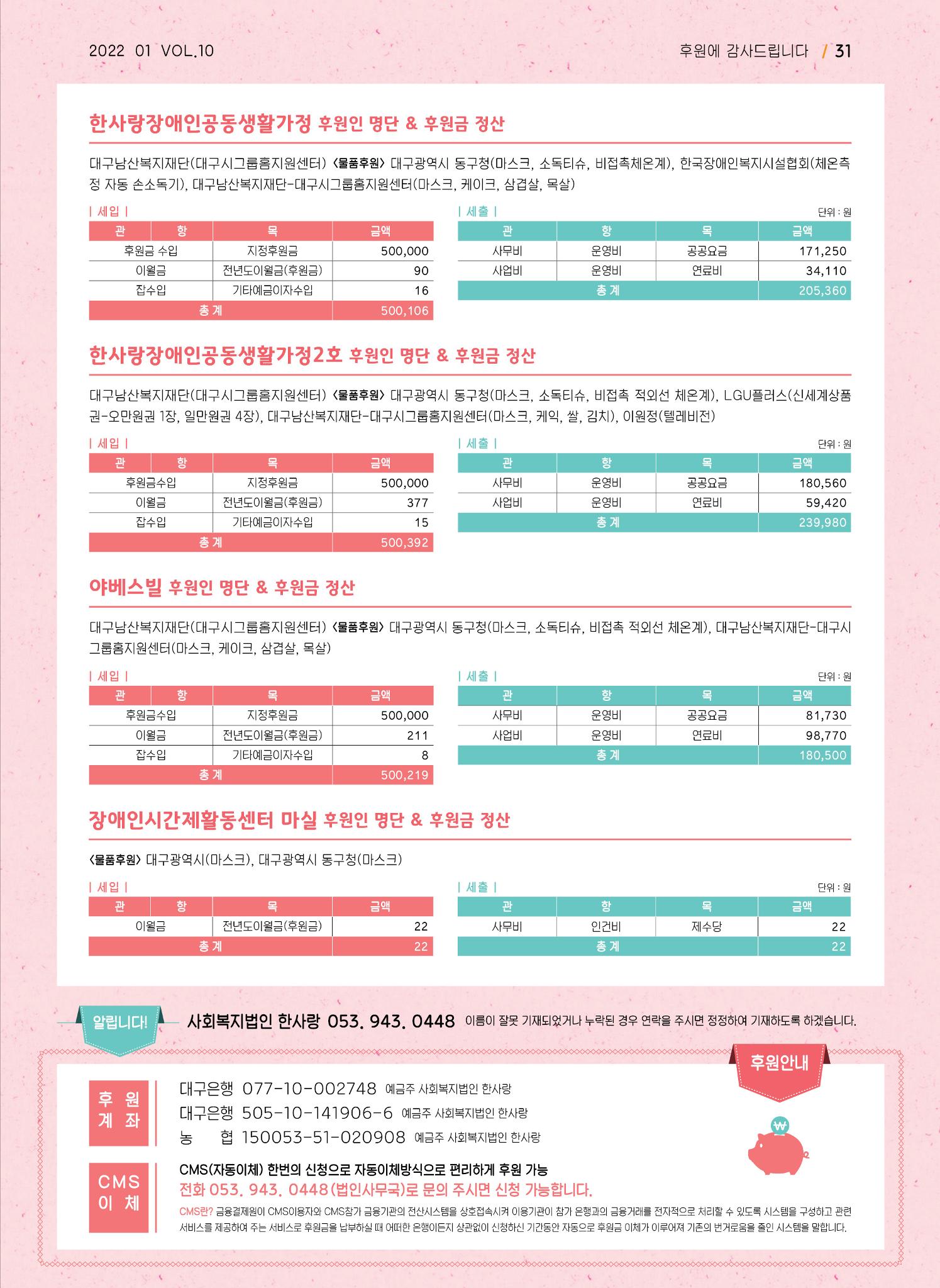사회복지법인 한사랑 소식지 10호 31페이지