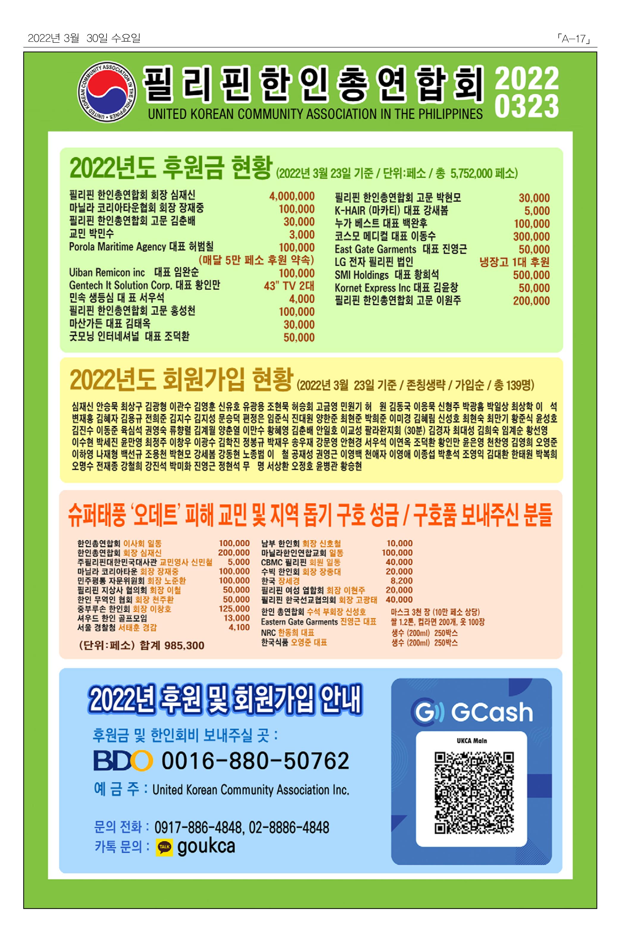 마닐라서울 수요뉴스 2022년 3월30일 수요일 17페이지