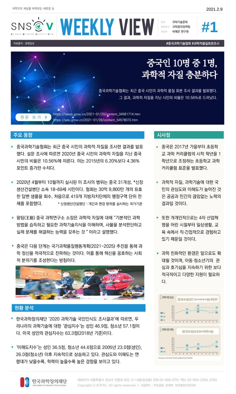 Vol.11 한국과학창의재단 정책지원 뉴스레터 SNS-View  1페이지