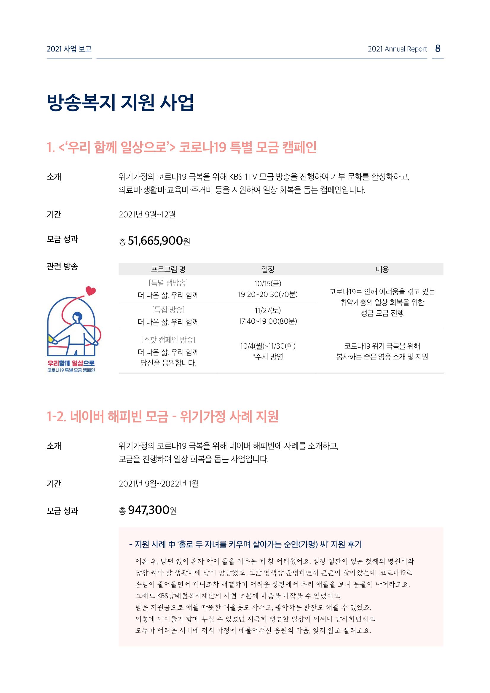 [KBS강태원복지재단] 2021 연간 사업 보고서 8페이지