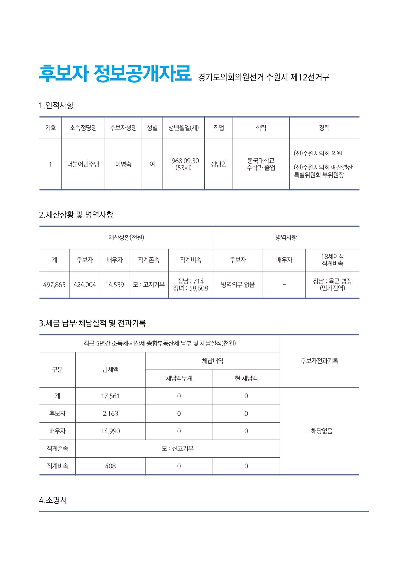 영통을  이롭게, 망포를 새롭게 경기도의원후보 기호1번 이병숙 2페이지