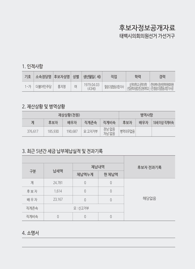 강원도 태백시 가 선거구 더불어민주당 1-가 홍지영  2페이지