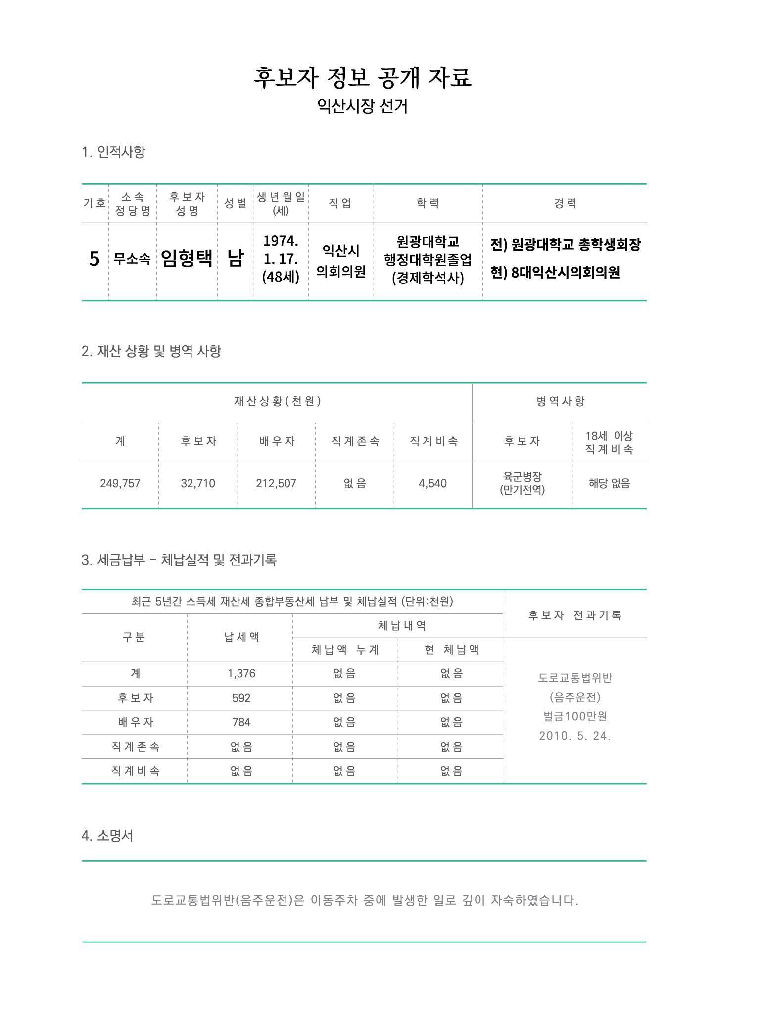 익산시장 5번 임형택 책자형선거공보 2페이지