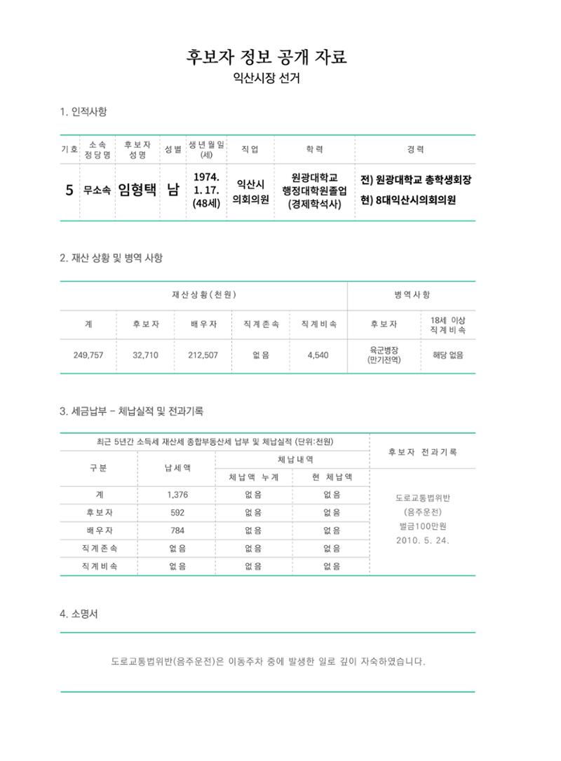 익산시장 5번 임형택 책자형선거공보 2페이지