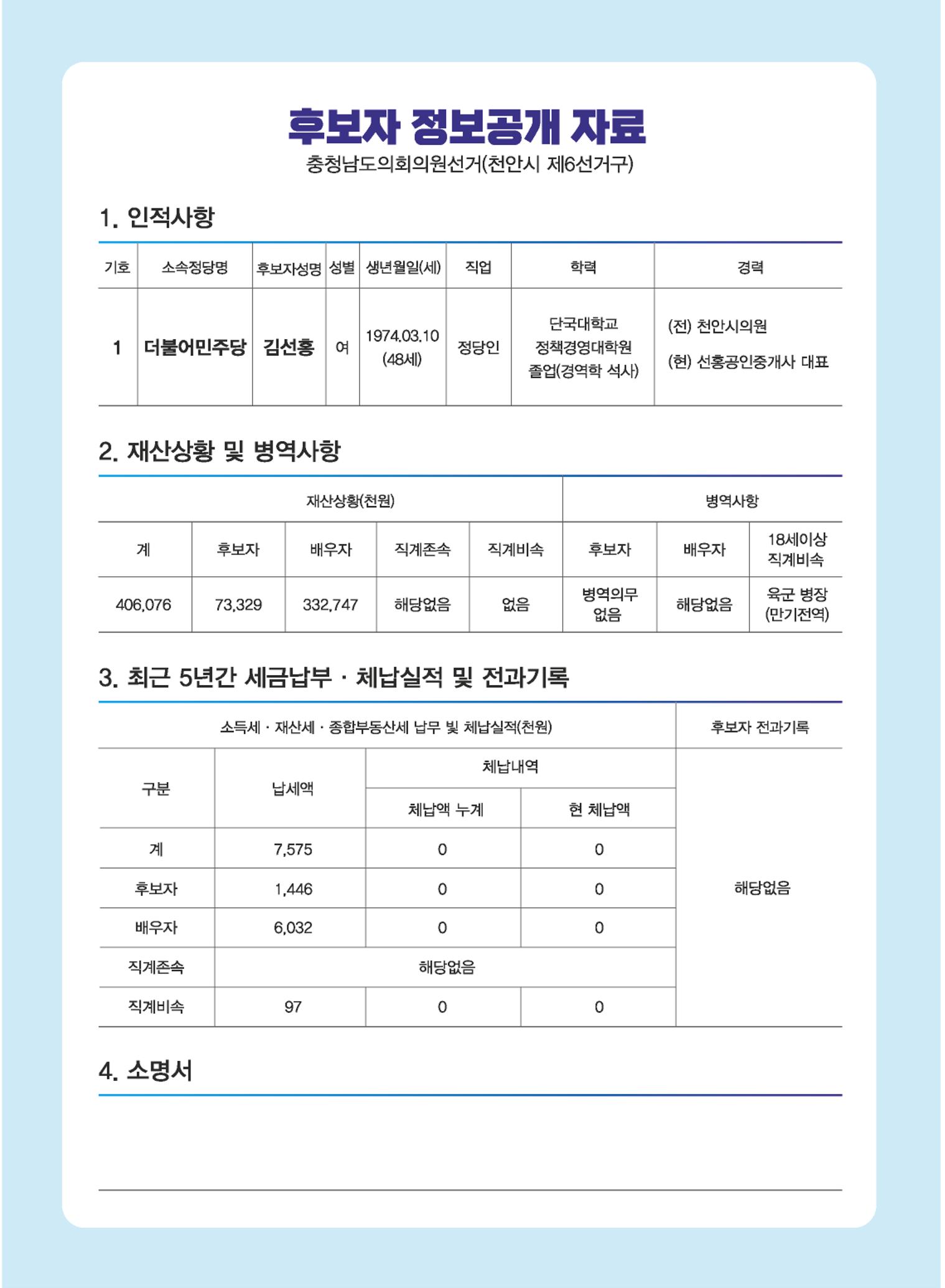 김선홍 도의원 후보 공보물 2페이지