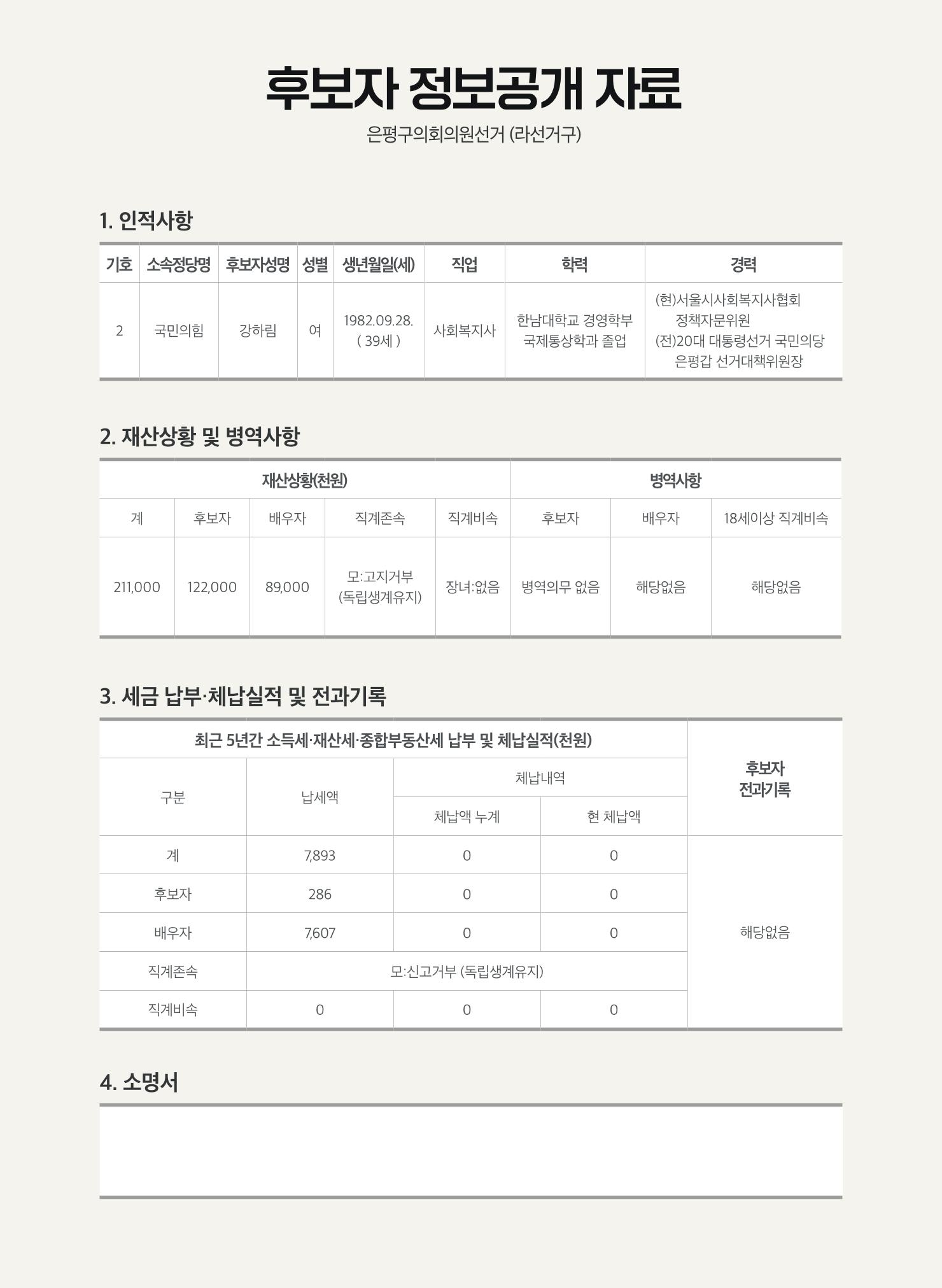 은평구의원 후보 국민의힘 2-나 강하림 2페이지
