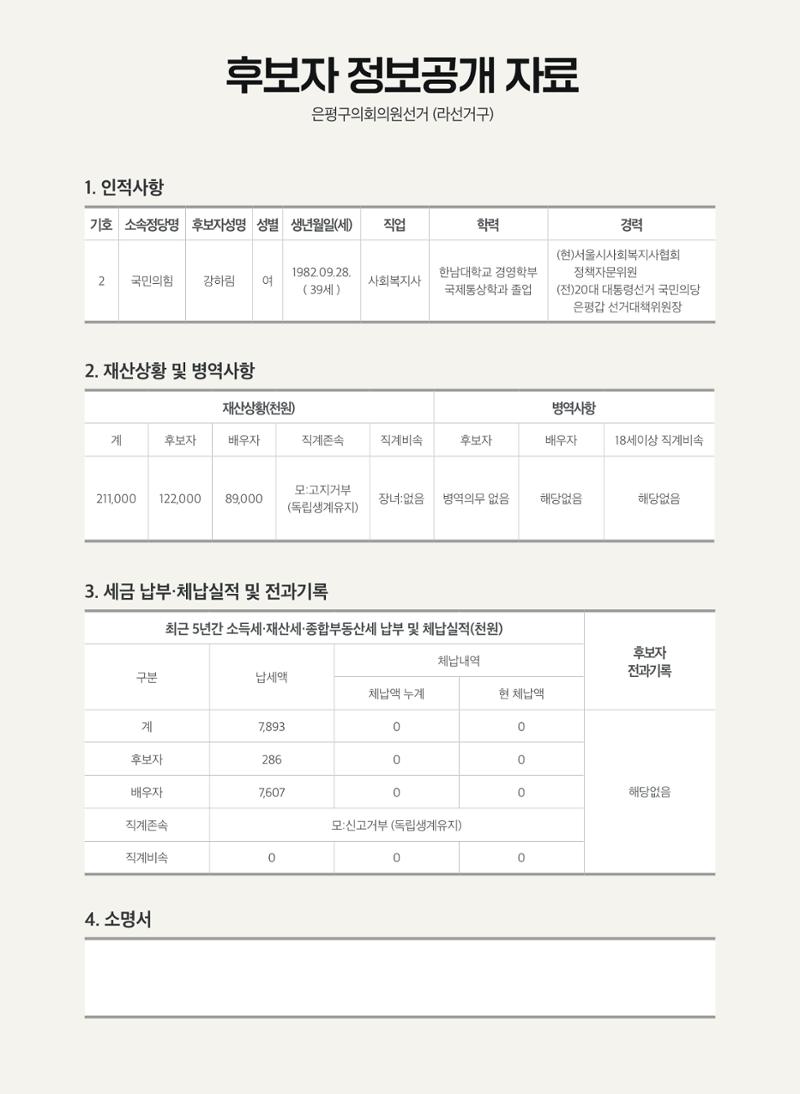 은평구의원 후보 국민의힘 2-나 강하림 2페이지