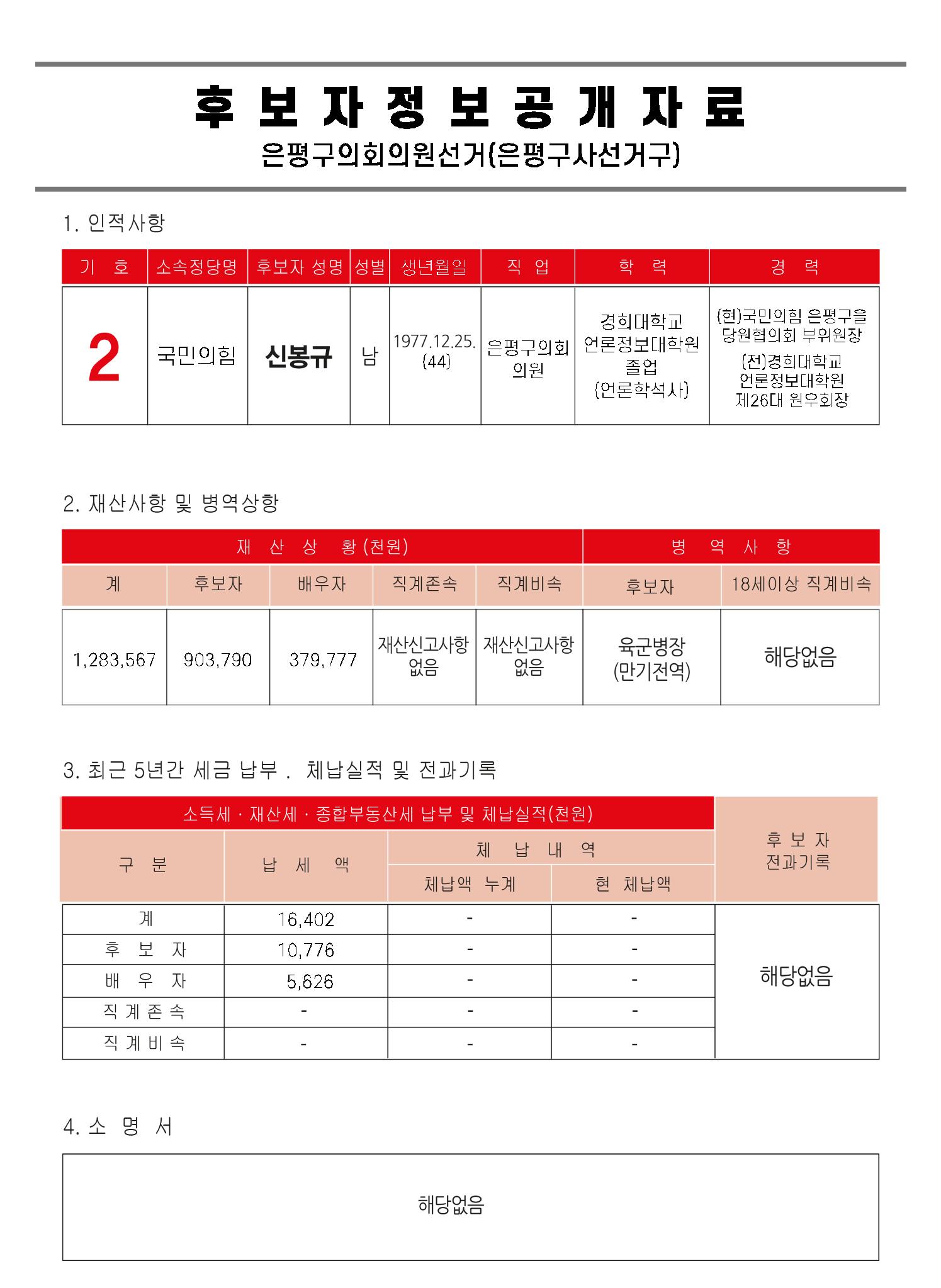 은평구의원선거 신봉규 후보 전자공보물 2페이지