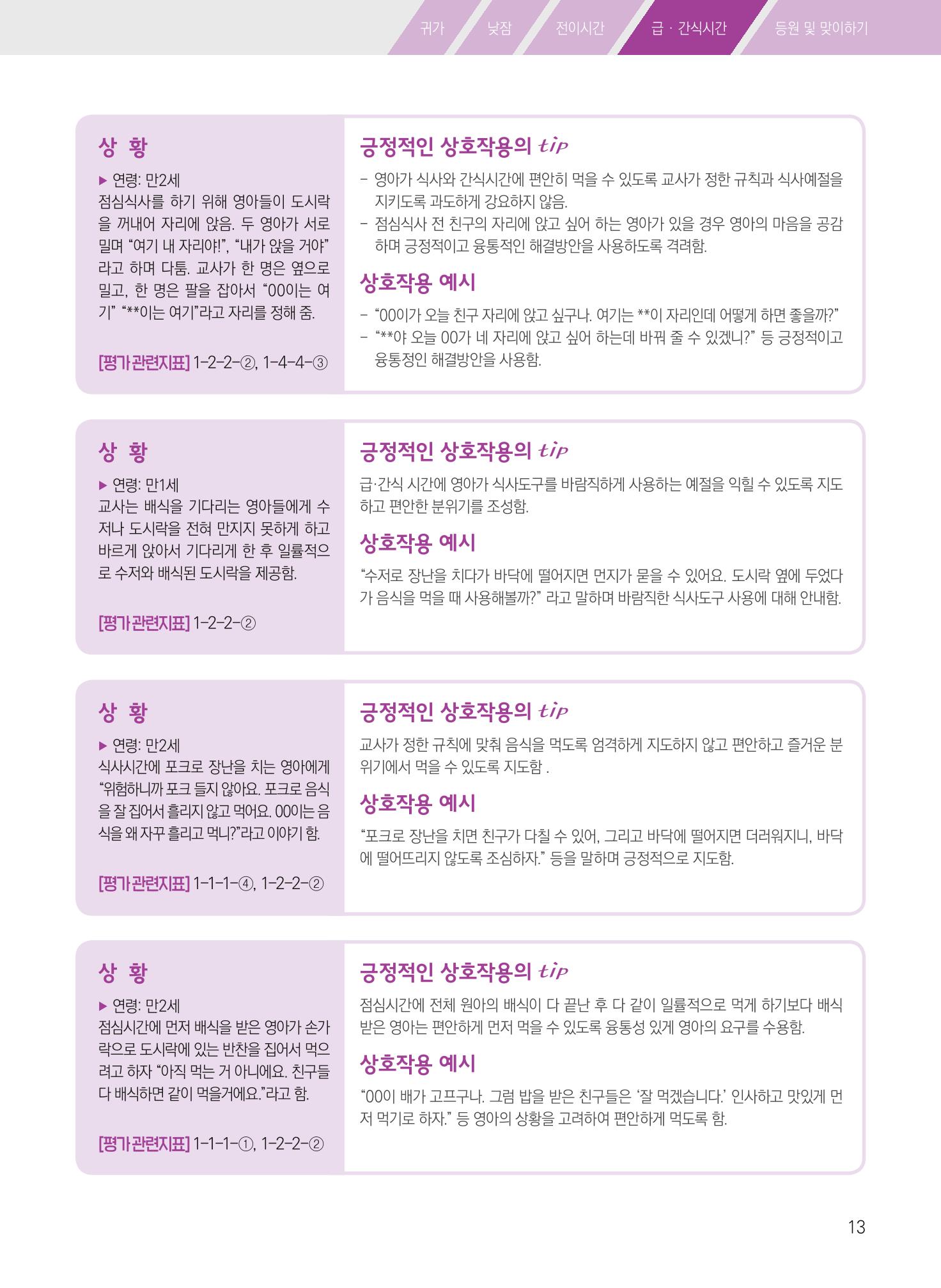 보육장학지도사가 제안하는 [영유아와의 상호작용 실제] 사례집-1 13페이지