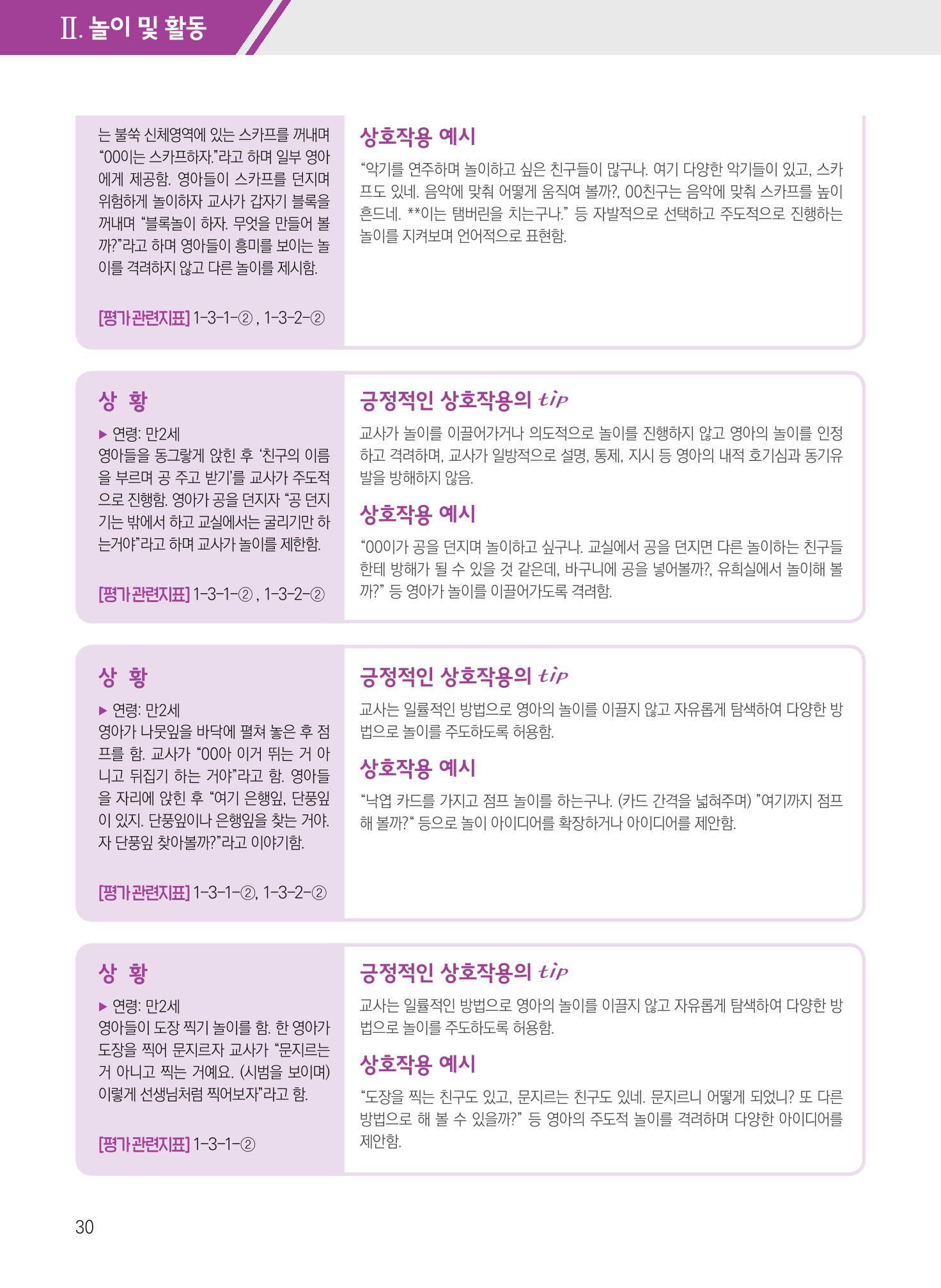 보육장학지도사가 제안하는 [영유아와의 상호작용 실제] 사례집-1 30페이지