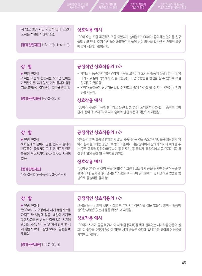 보육장학지도사가 제안하는 [영유아와의 상호작용 실제] 사례집-1 45페이지